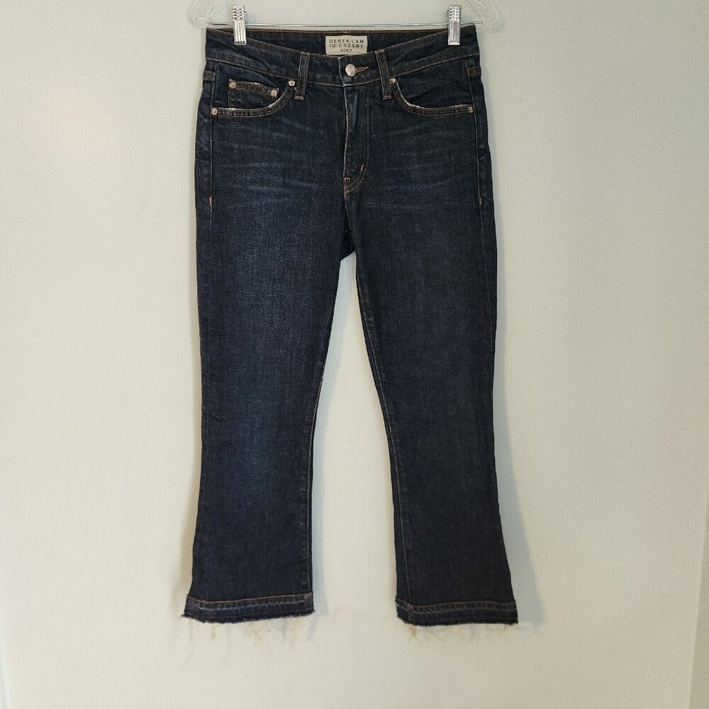 Derek Lam 10 Crosby Denim‎ Gia Mid Rise Cropped Flare Jeans Fringed Blue Size 26